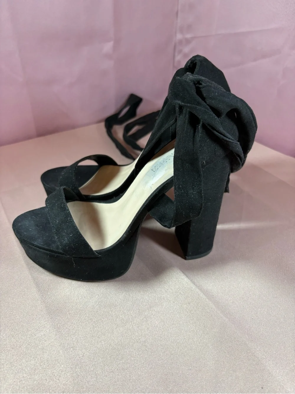 Fashion Nova Black Suede Platform Lace-Up Block Heels